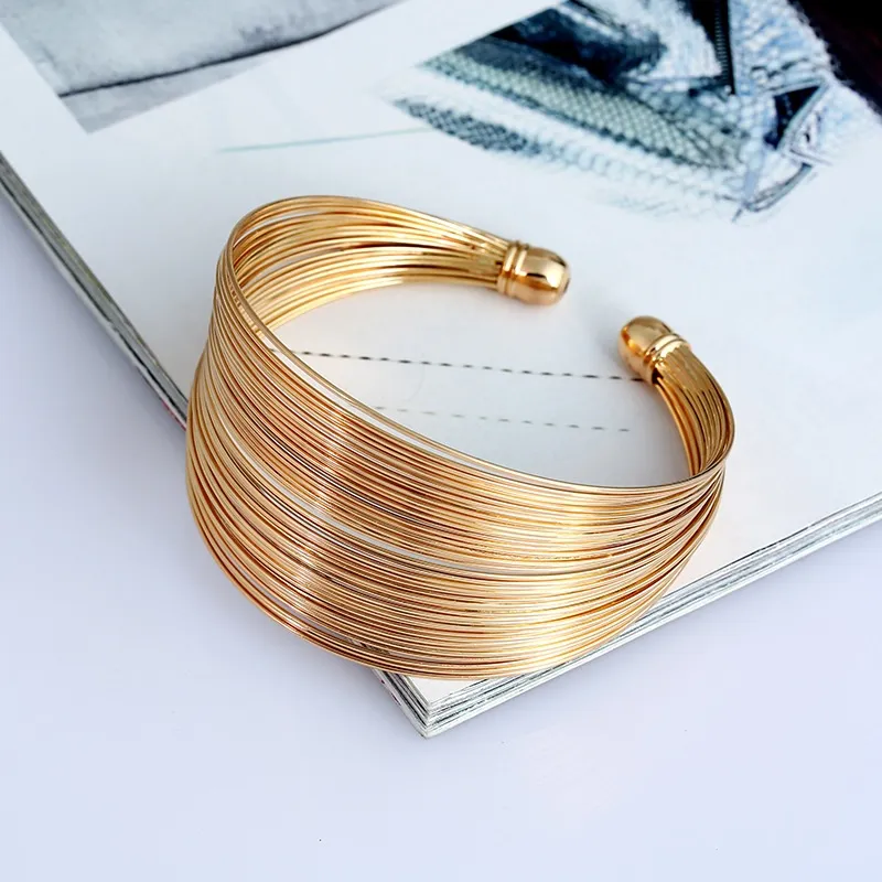 Trio Tone Wide Wire Alloy Bangle | Versatile and Elegant Jewelry