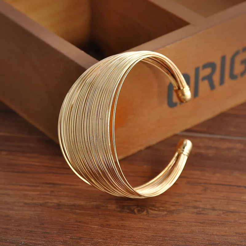 Trio Tone Wide Wire Alloy Bangle | Versatile and Elegant Jewelry