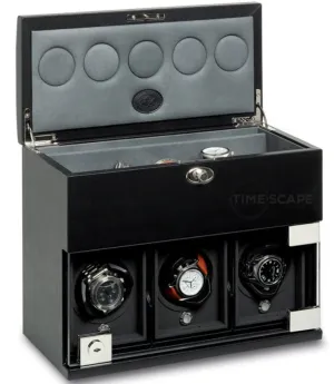 UNDERWOOD (LONDON) - Classic Leather 3-Unit Watch Winder w Watch Storage | UN870/BLK