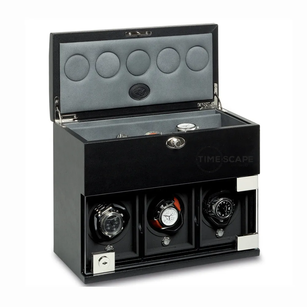 UNDERWOOD (LONDON) - Classic Leather 3-Unit Watch Winder w Watch Storage | UN870/BLK