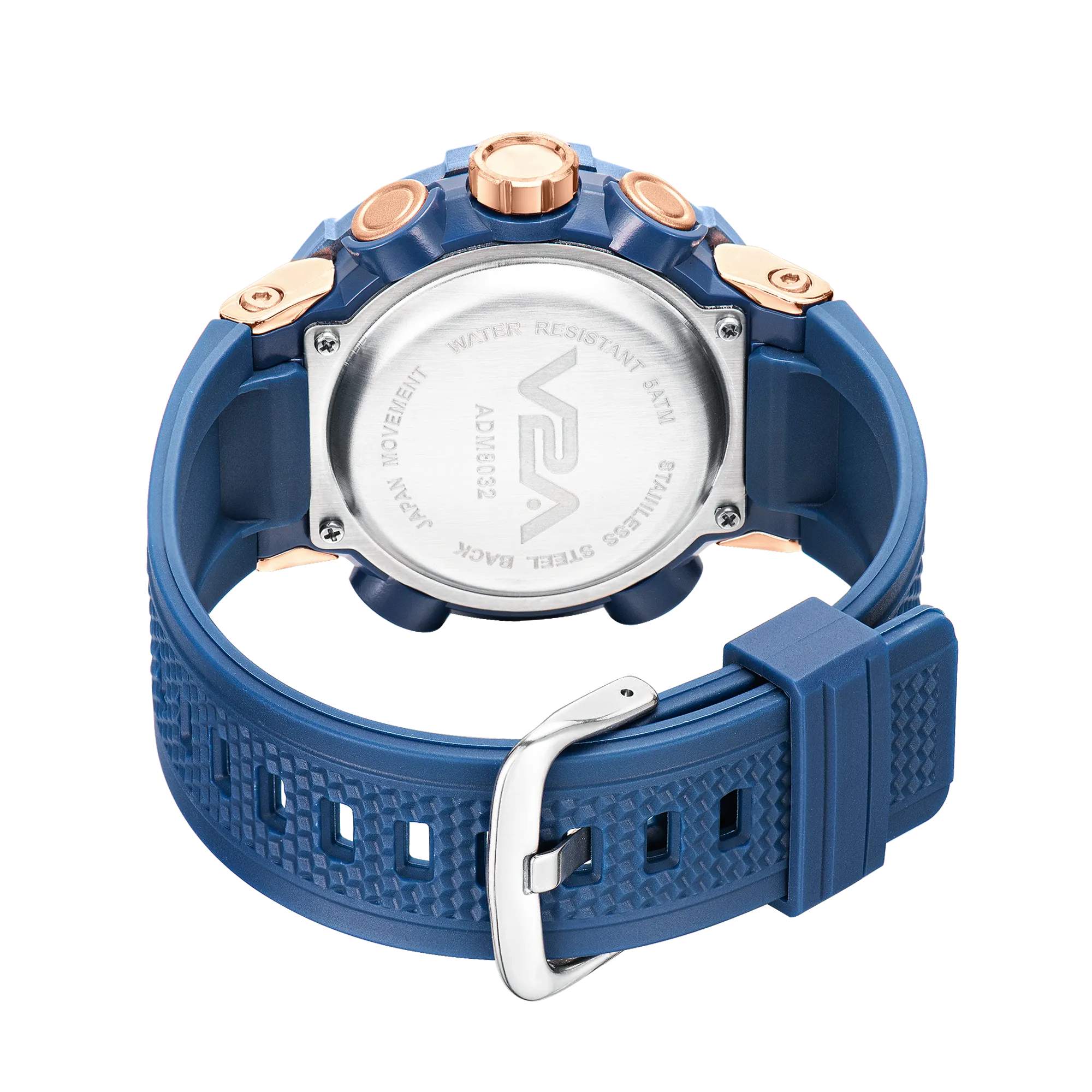 V2A Analog Digital Rose Gold Alloy Metal Case 5ATM Waterproof Sports Watch for Men with Stopwatch, Alarm and Backlight | Case Size- 48mm