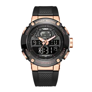 V2A Analog Digital Rose Gold Alloy Metal Case 5ATM Waterproof Sports Watch for Men with Stopwatch, Alarm and Backlight | Case Size- 48mm