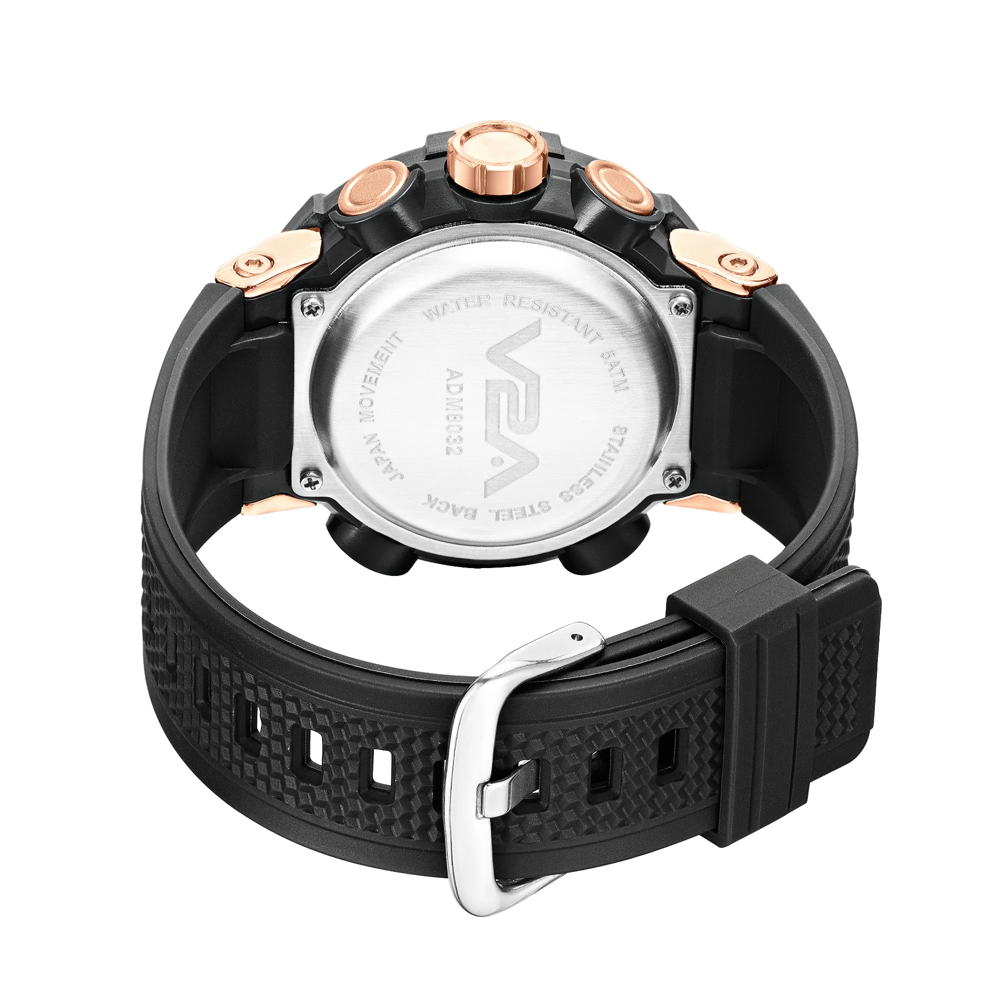 V2A Analog Digital Rose Gold Alloy Metal Case 5ATM Waterproof Sports Watch for Men with Stopwatch, Alarm and Backlight | Case Size- 48mm