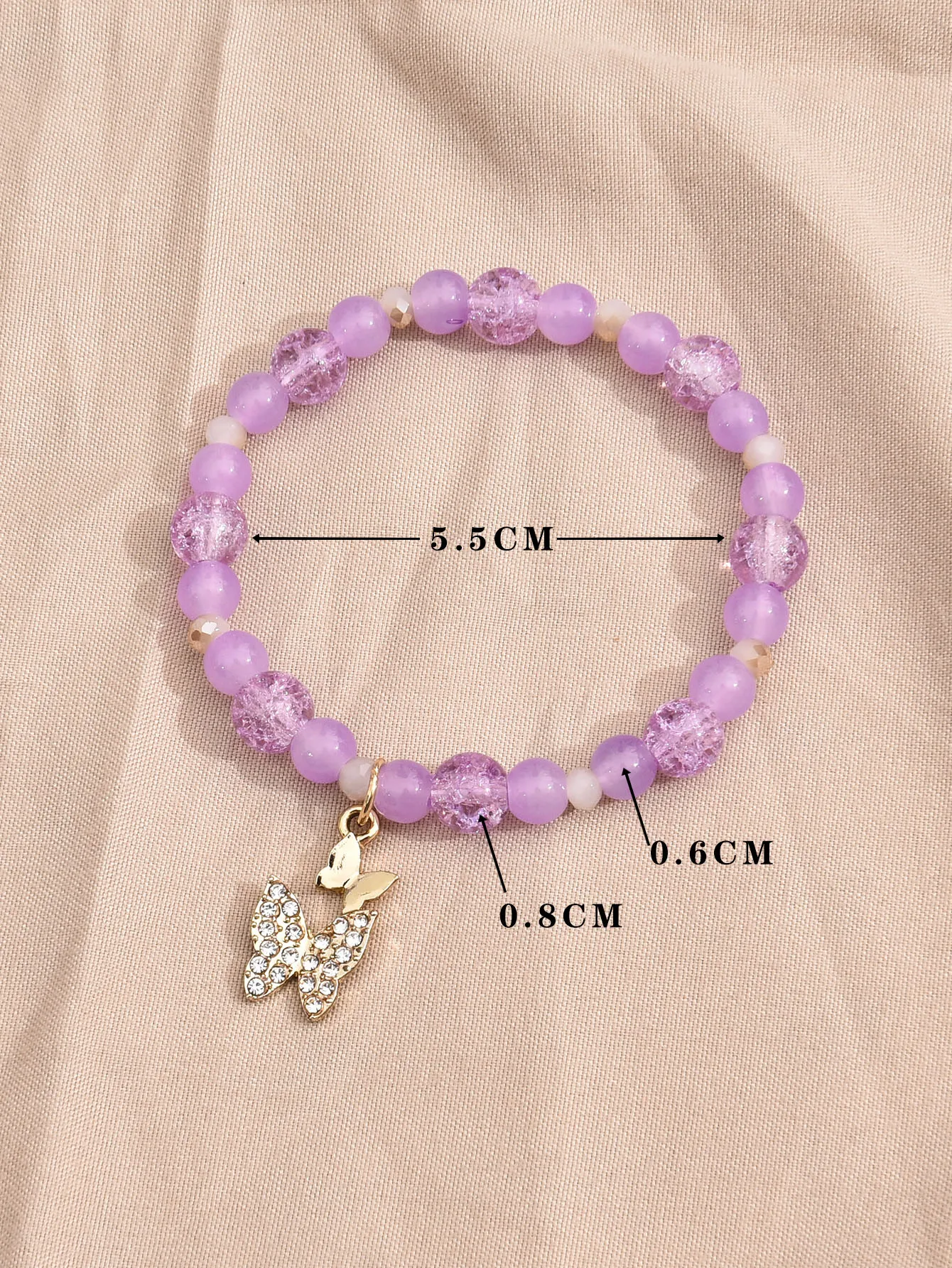 Violet Beads Rhinestone Butterfly Charm Beaded Bracelet Stackable Stretch