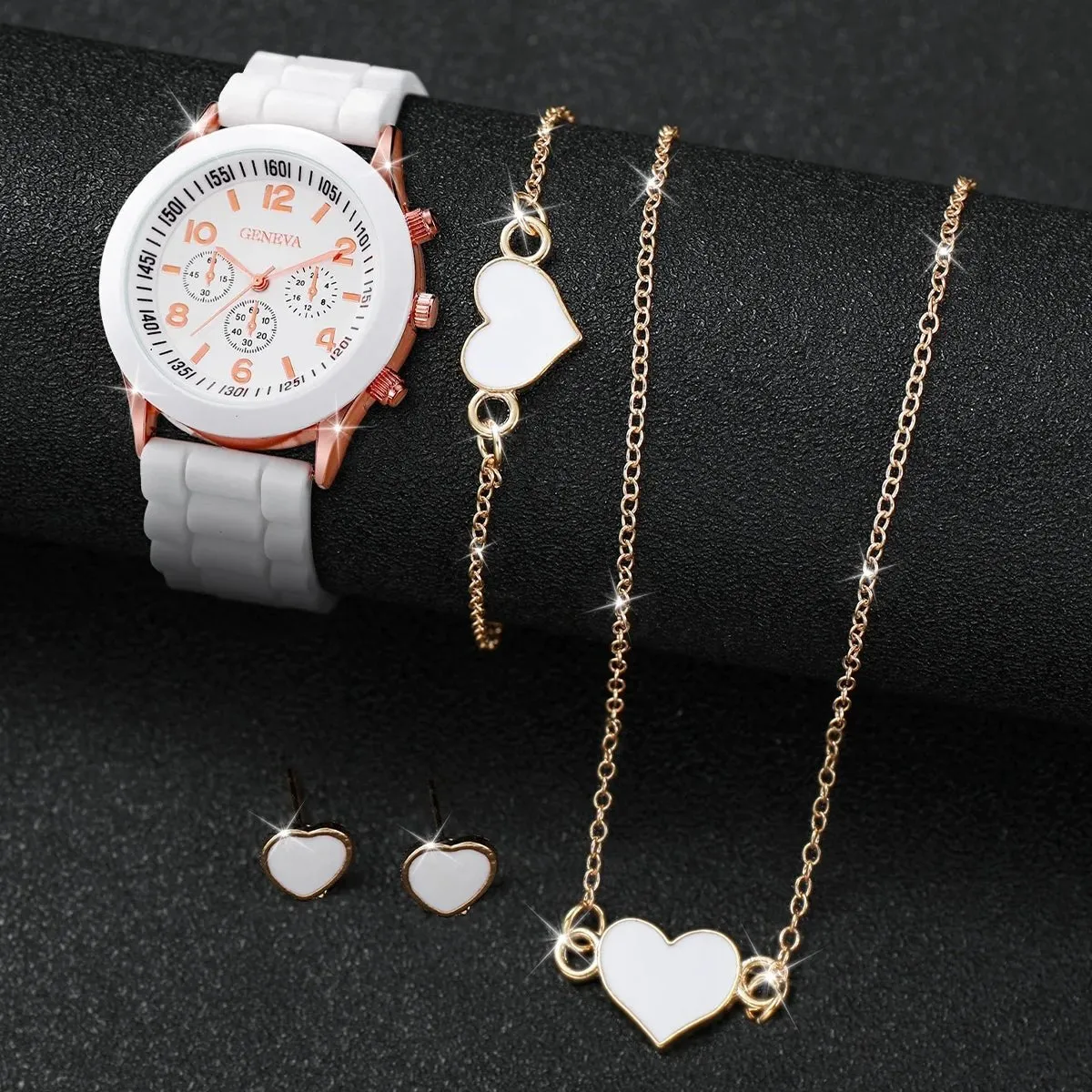 Watch Jewelry Set Womens Quartz Silicone Band Arabic Numeral