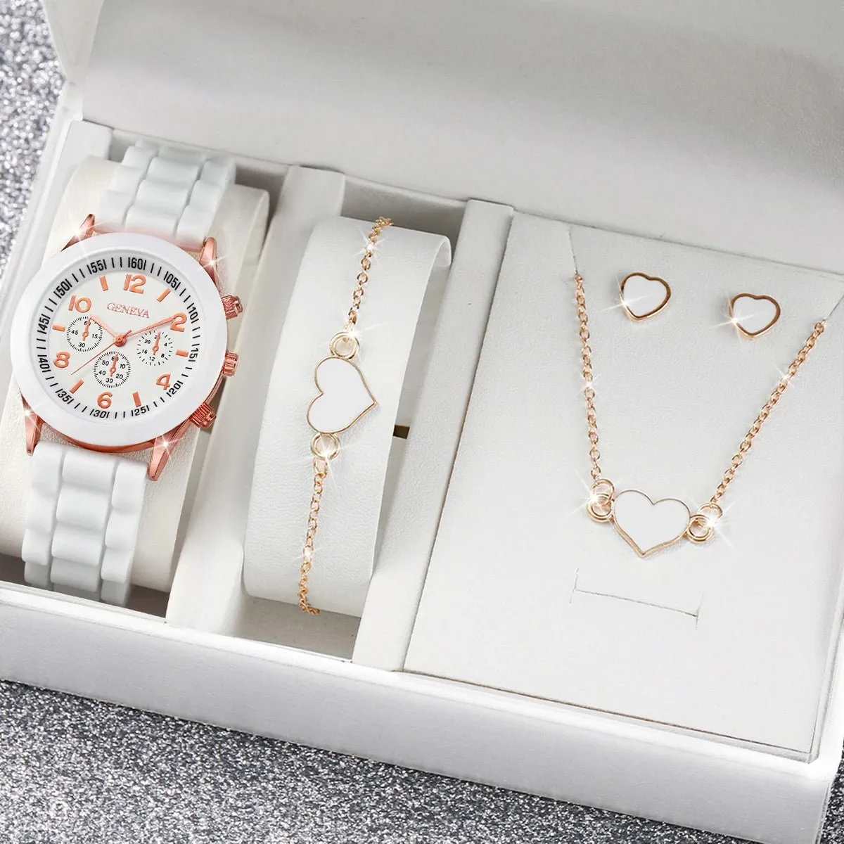 Watch Jewelry Set Womens Quartz Silicone Band Arabic Numeral