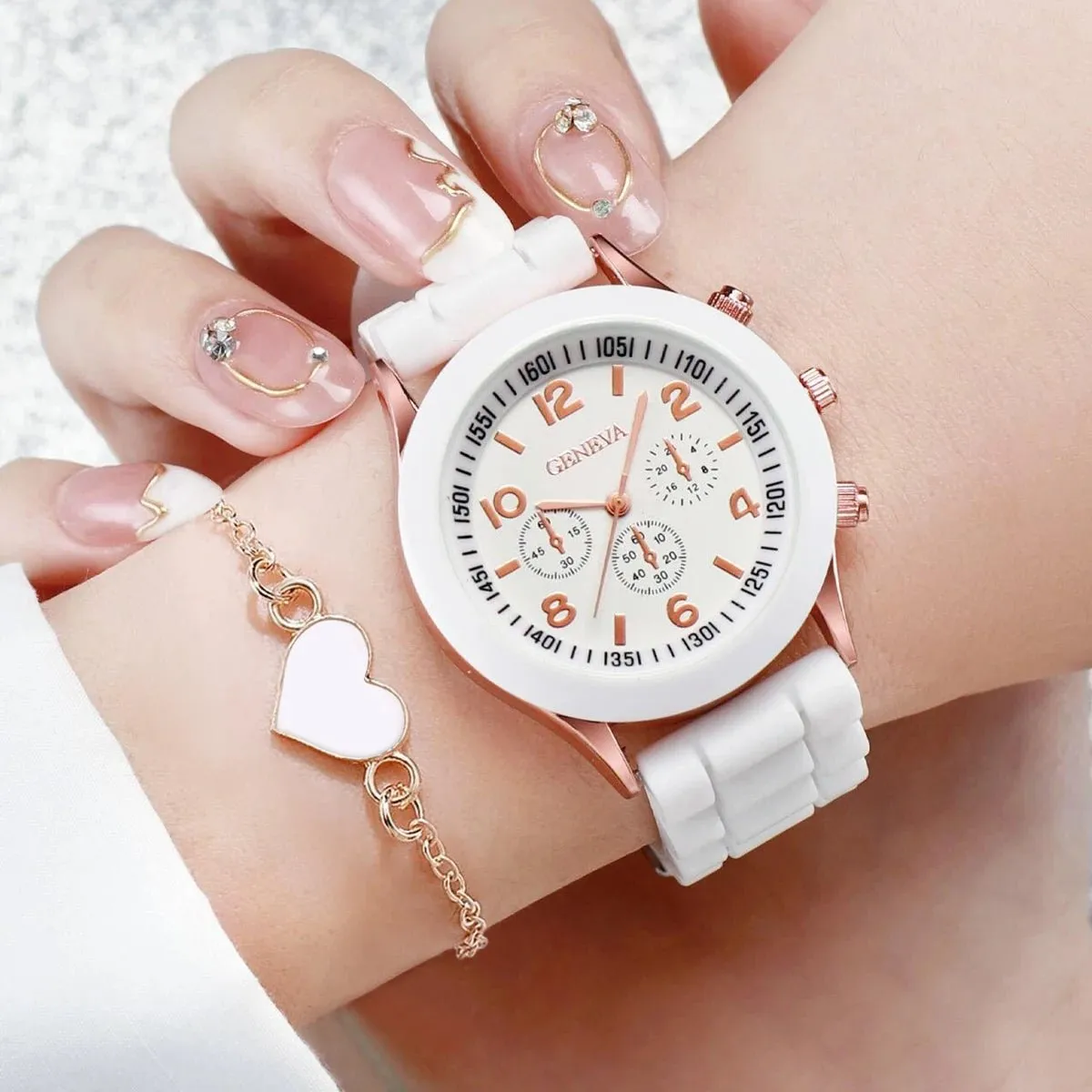Watch Jewelry Set Womens Quartz Silicone Band Arabic Numeral