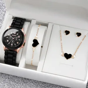 Watch Jewelry Set Womens Quartz Silicone Band Arabic Numeral