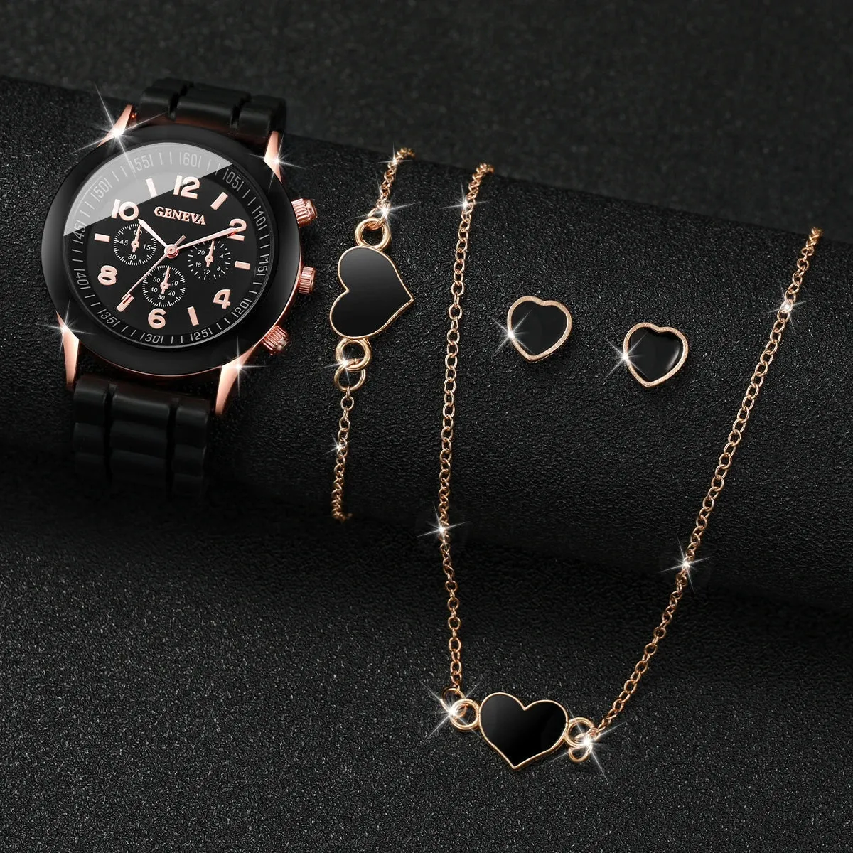 Watch Jewelry Set Womens Quartz Silicone Band Arabic Numeral