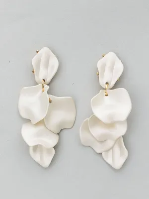 White leaf pearl earrings