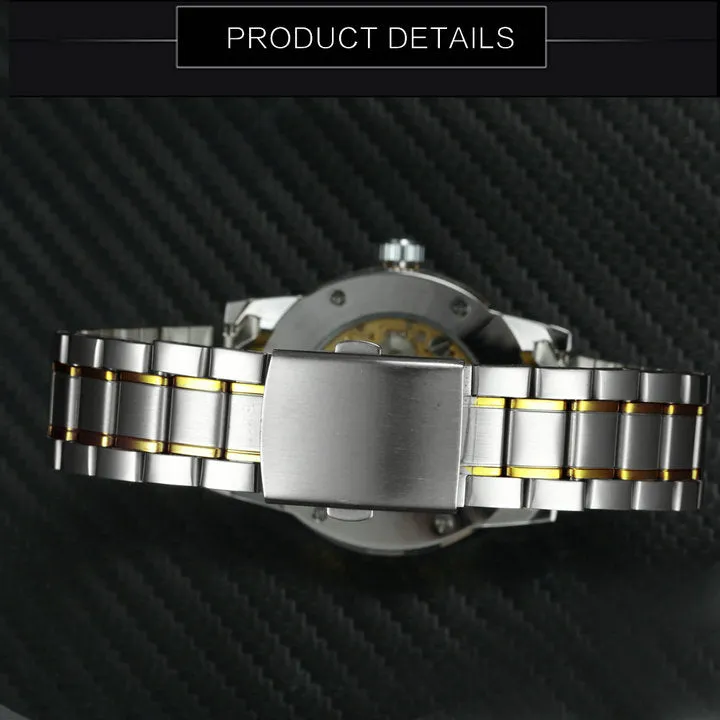 WINNER Mens Mechanical Watches Crystal Iced Out Dial Steel Strap Fashion Business Watch for Men