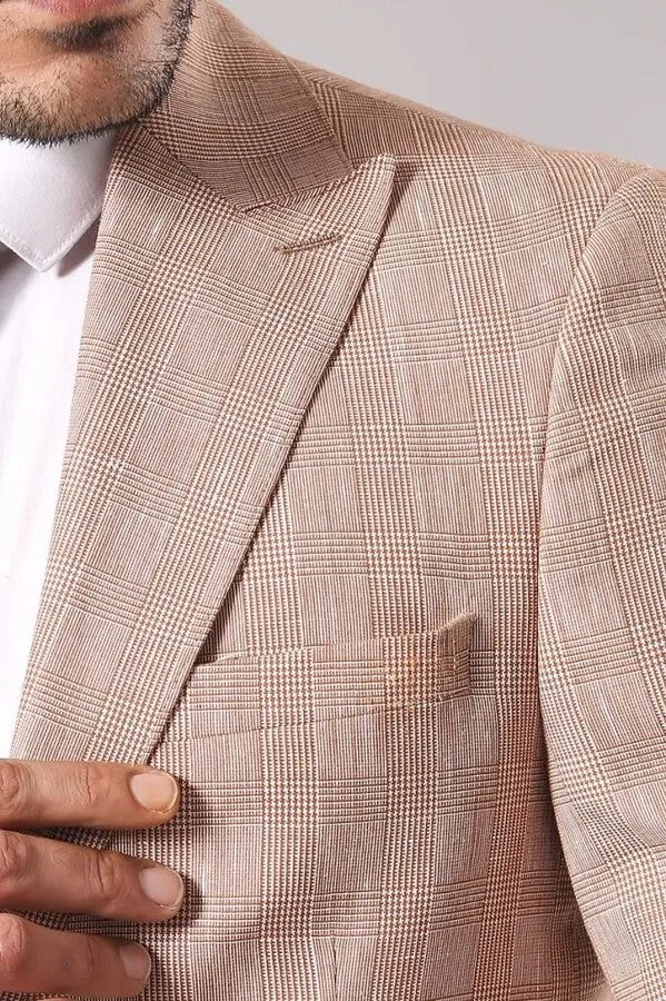 WSS Single Button Plaid Beige Blazer  - Singen